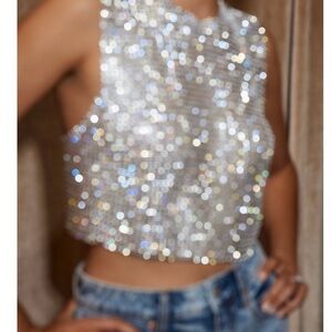 12th Tribe- sold out Silver Sequin Sleeveless Top